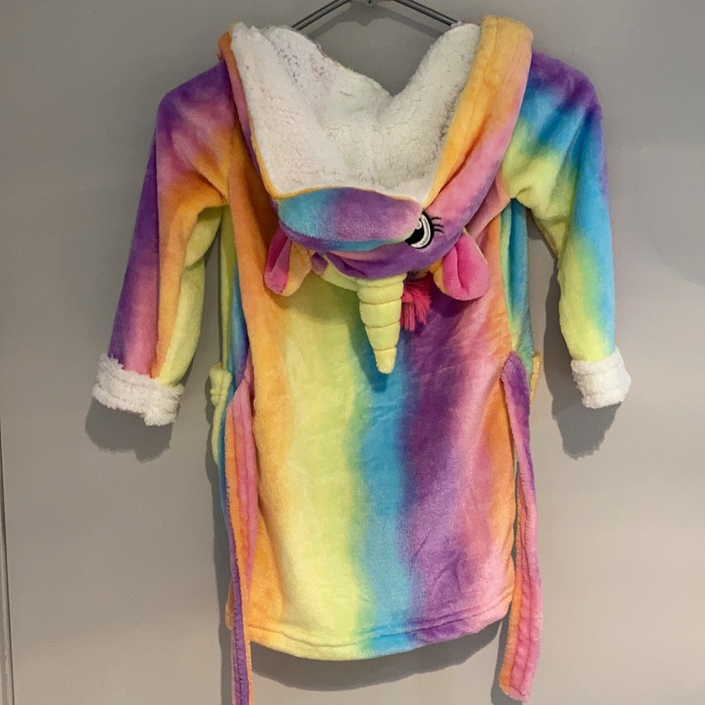 NWOT Multicolored unicorn hooded fleece robe Size 5T - Picture 6 of 9